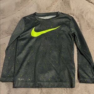 Nike Kids Long Sleeve Tee - Gray and Neon Yellow